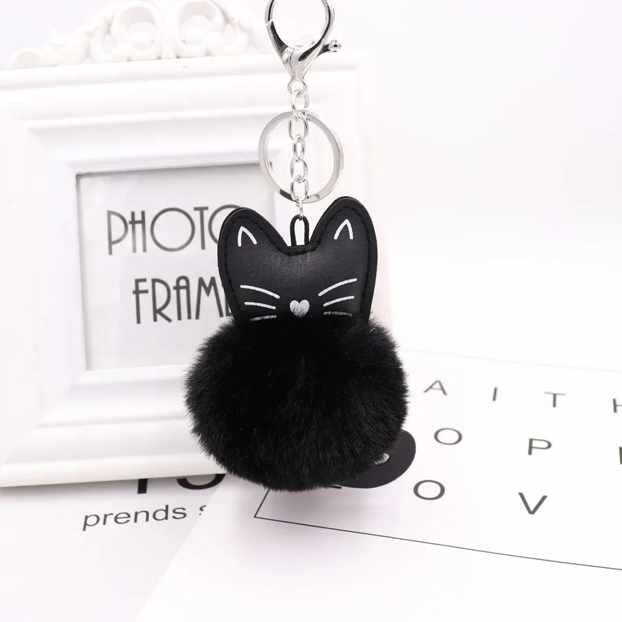 Cat Mini key chain car plush keychain Women Fluffy Fur Ball Keyring Handbag lanyard for keys Pompom Key Chain Accessories |
