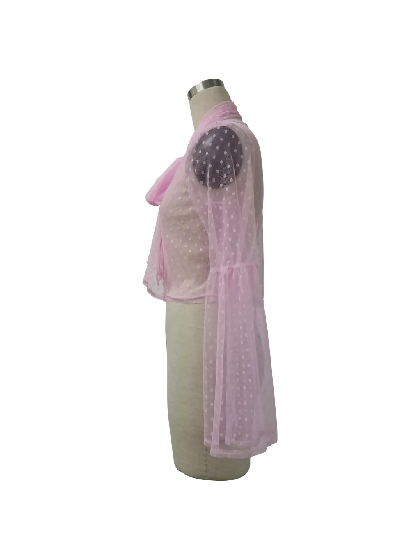 IMYSEN 2018 Сексуальная Блузка одноцветное розовый цвет сетки с длинным Расклешенным