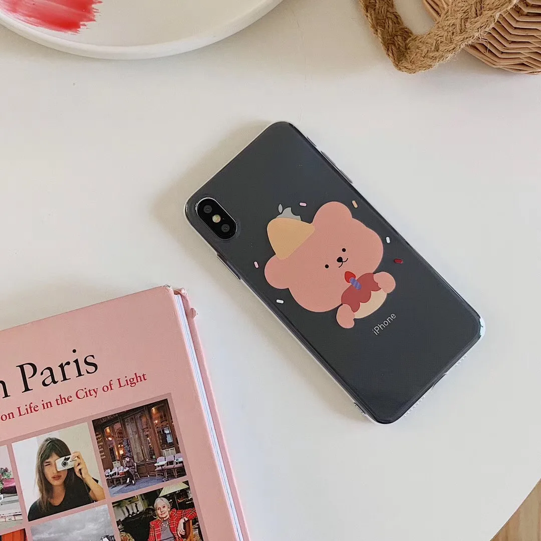 INS Korea lovely cake coffee bear phone case For iphone Xs MAX XR X 6 6s 7 8 plus animal couple clear soft TPU back Cover Capa |