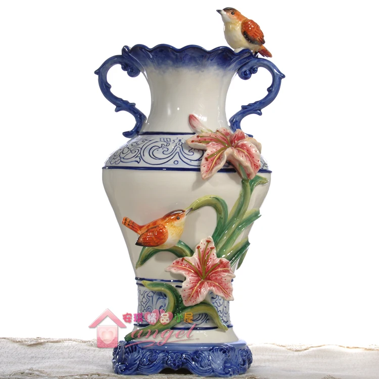 

ceramic creative flowers vase pot home decor crafts room wedding decorations handicraft Blue and white porcelain vase figurines