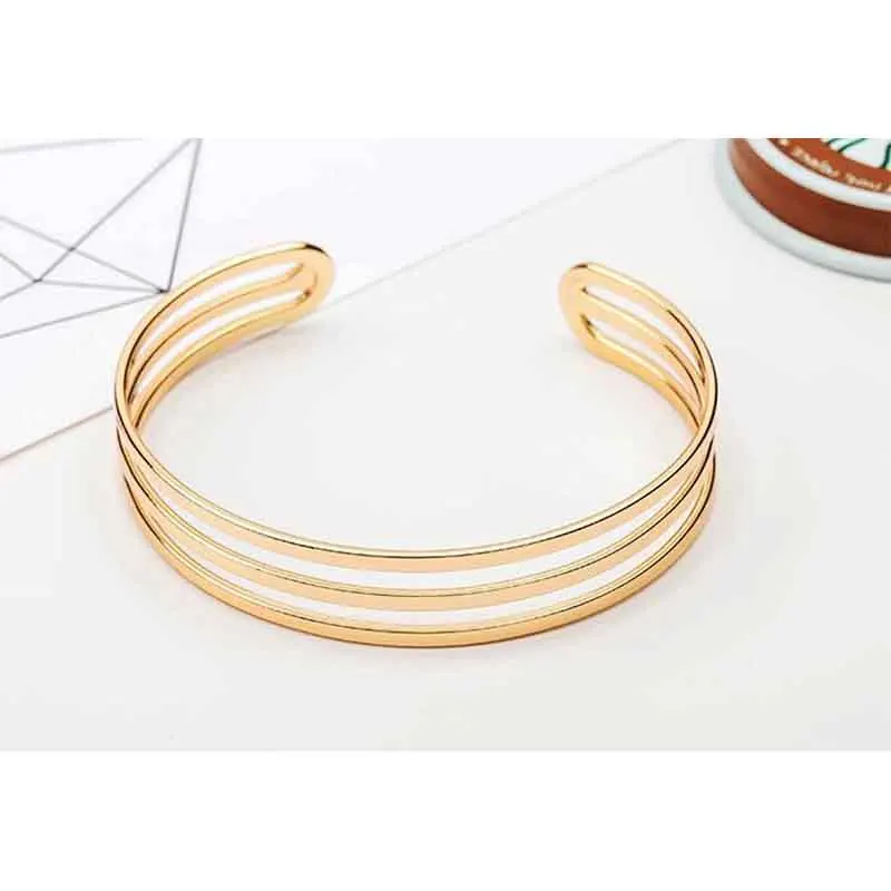 Gold Plated Горячая золотого цвета три круга регулируемые браслеты-манжеты для женщин Bijoux классические новые модные ювелирные изделия подарок - Окраска металла: Gold Plated
