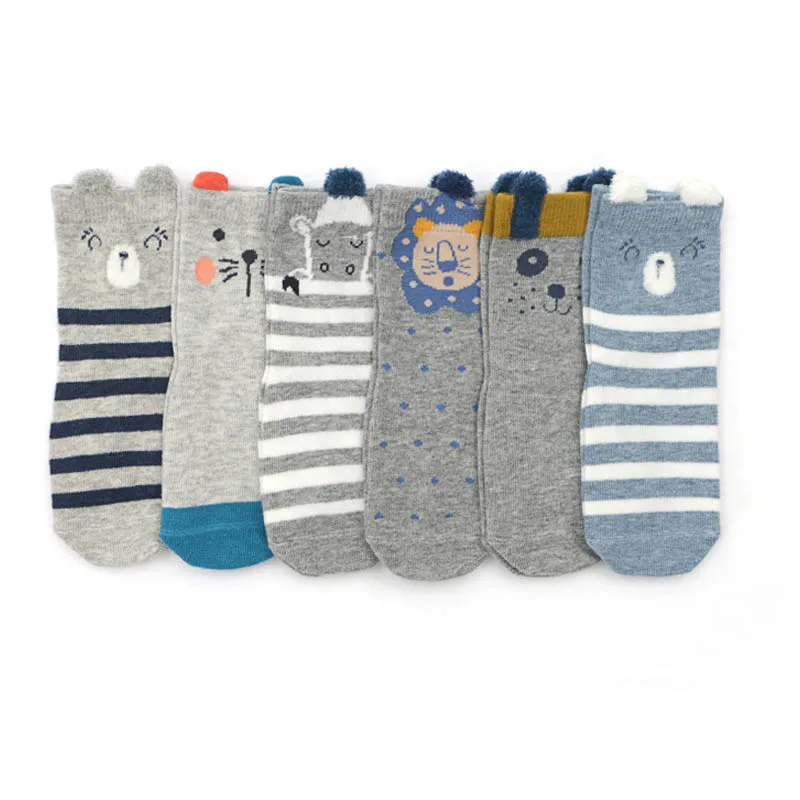 6 Pairs/Pack 2019 New Cartoon Children's Socks Cotton Stripe Anti-skid for Babies Aged 1-3 Non Slip Kids Baby | Детская одежда и