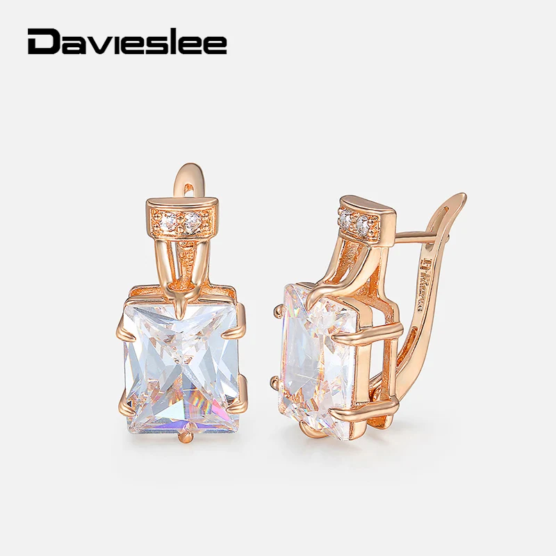 Davieslee серьги-гвоздики для женщин квадратный прозрачный CZ 585 розовое золото