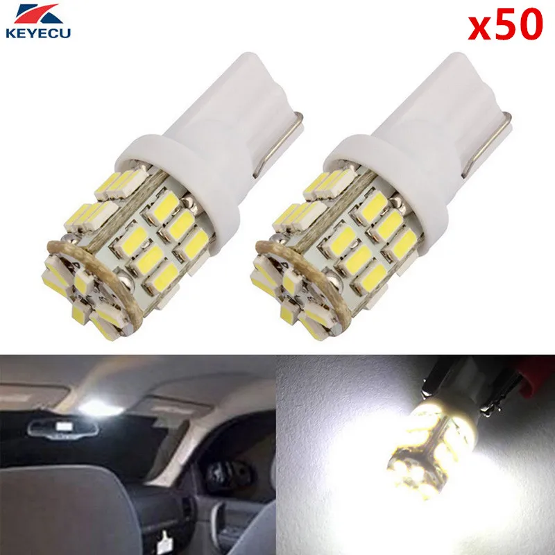 

KEYECU 50PCS T10 3014 30-SMD 194 168 2825 W5W White LED Car Lights Bulb for License Plate Interior Map Dome Side Marker Light
