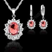new arrival princess wedding jewelry sets genuine 925 sterling silver cubic zirconia stone necklace earrings set 5 colors