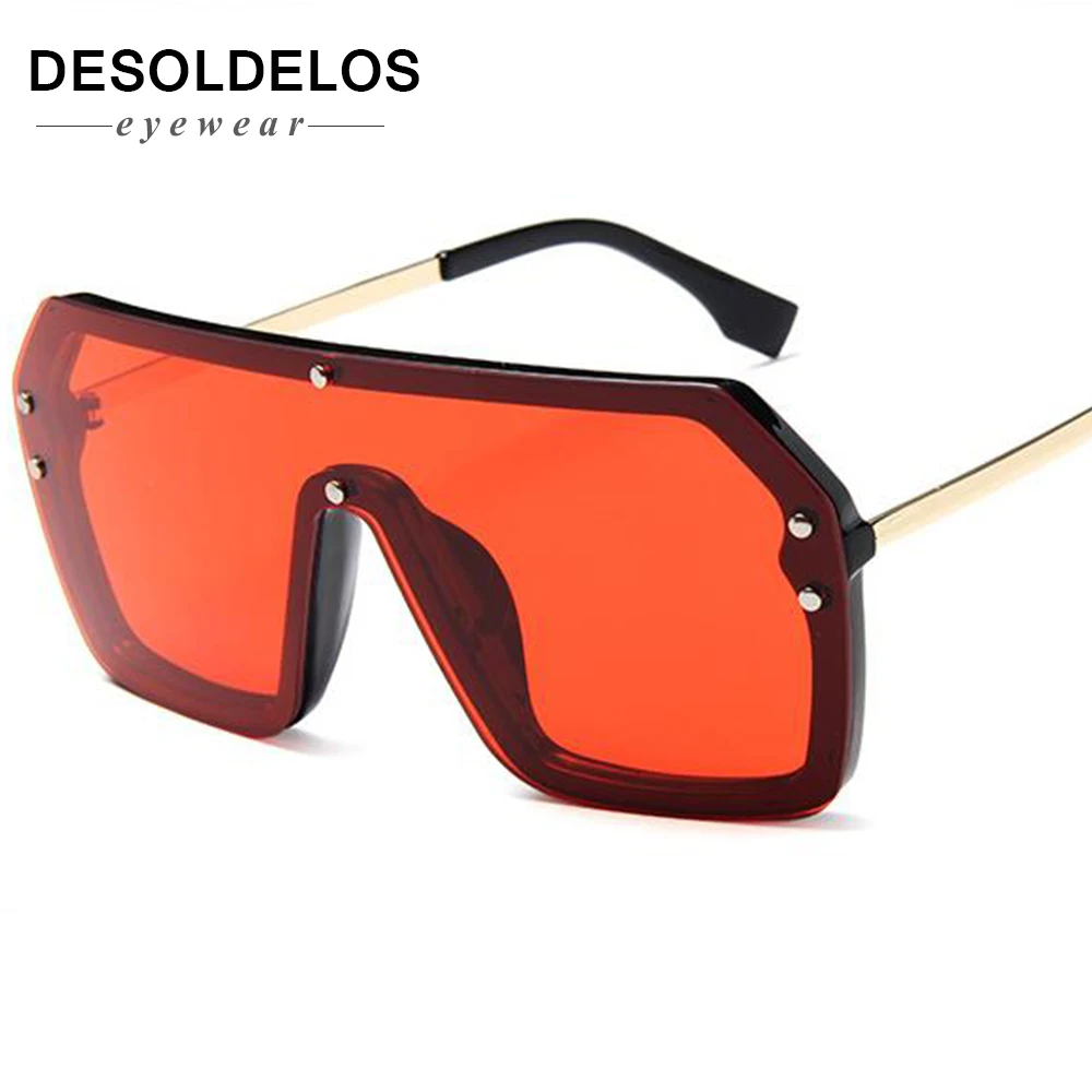 

Red Black Oversized Square Sunglasses Men New 2019 One Piece Lens Big Frame Sun glasses For Women UV400 Silver Mirror