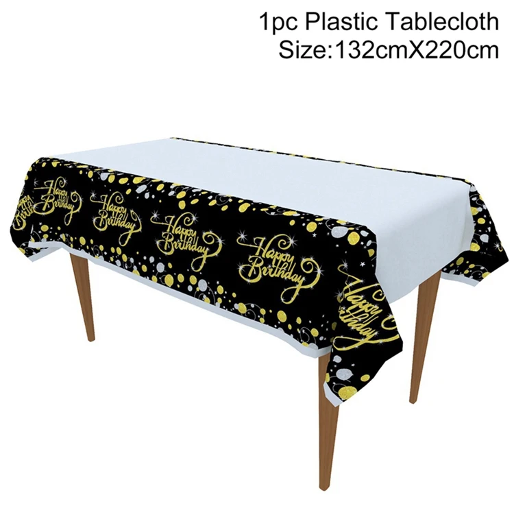 Plastic Tablecloth Бумажные наклейки для посуды 30th 40th 50th День Рождения украшения для взрослых золотой черный день рождения 40 50 60 лет День рождения украшения - Цвет: Plastic Tablecloth