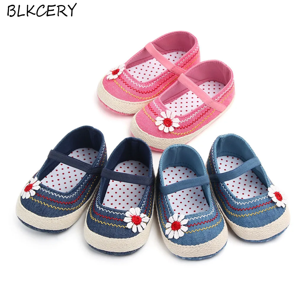 

Baby Girl Shoes Toddler Princess Elastic Band Mary Jane Flats Soft Crib Shoes Newborn Footwear Infant First Walkers with Flowers