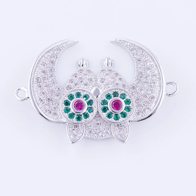 5 шт. Симпатичные циркониевые подвески в виде совы с микрозакрепкой для браслетов