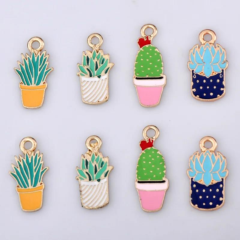 10 шт DIY сплав металлическая эмаль кактус Подвески болтаются модные суккулентные