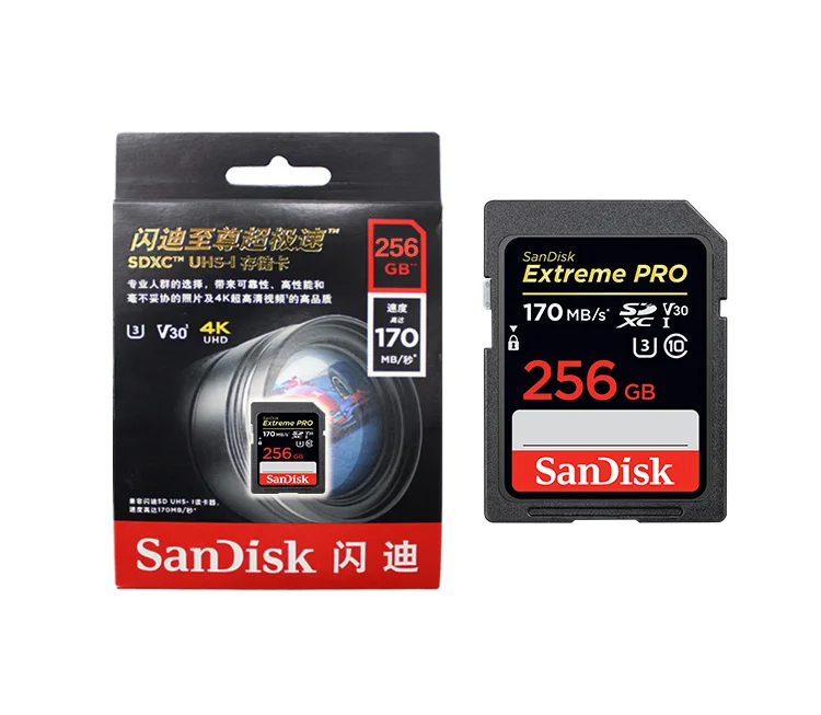 Двойной флеш-накопитель SanDisk SD Card 64 Гб 128 256 V30 Max чтение Скорость 170 МБ/с. Class 10 U3 UHS-I Extreme Pro карты памяти 4K для Камера