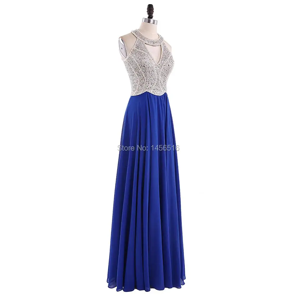 Vestidos de Fiesta, длинное вечернее платье, королевское синее шифоновое ТРАПЕЦИЕВИДНОЕ официальное длинное платье с лямкой на шее, Abendkleider, на заказ, 102417W