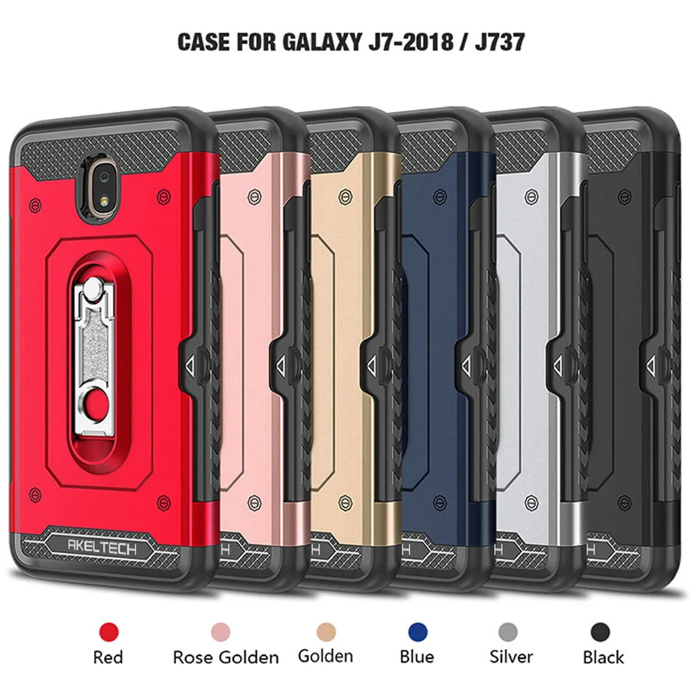 Двухслойный металлический чехол-подставка и держатель для карт Samsung Galaxy J7 2018/J7 V 2nd