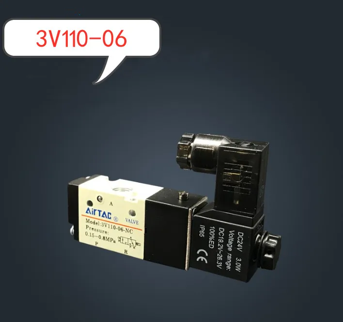 

free shipping 3V110-06 3Port 2Position 1/8" BSP Single Solenoid Pneumatic Air Valve DC12V DC24V AC110V AC220V