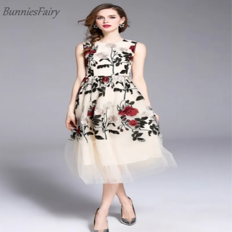 BunniesFairy 2018 новые милые платья Великолепные сетчатые Элегантные миди с цветочной