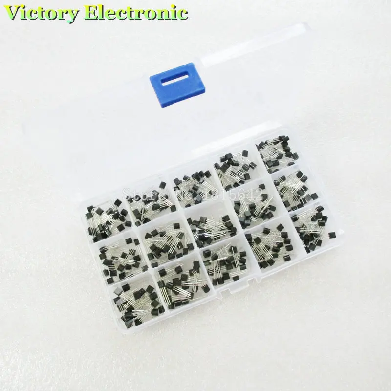 

15Value TO-92 Transistor Assorted Kit 2N2222 S9012 S9013 S9014 S8050 S8550 2N3904 2N3906 2N5401 2N5551 A42 A92 A1015 C1815 13001