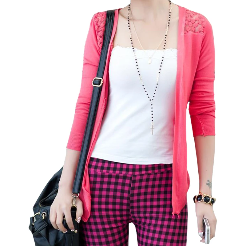 Женский тонкий вязаный кардиган ажурный кружевной облегающий от солнца