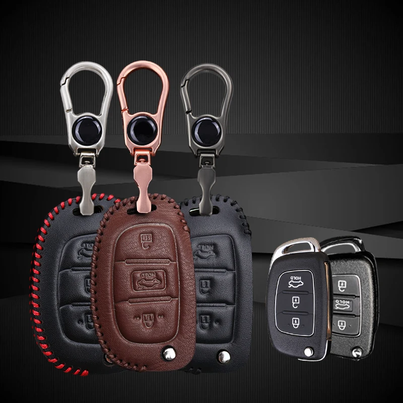 Кожаный чехол для ключей KUKAKEY 3 кнопки Hyundai I10 I20 IX25 IX35 IX45 Elantra Accent автомобильный