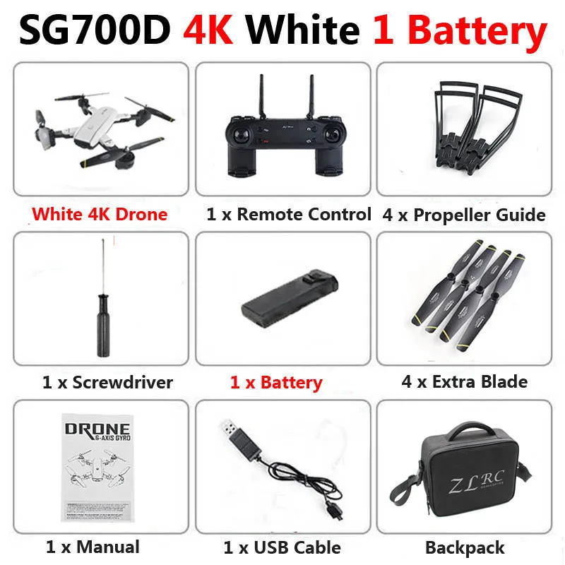 White 4K 1b Bag SG700-D Профессиональный складной Дрон с двойной камерой 1080P 720P 4K Selfie WiFi FPV оптический поток RC Квадрокоптер вертолет XS809S - Цвет: White 4K 1b Bag