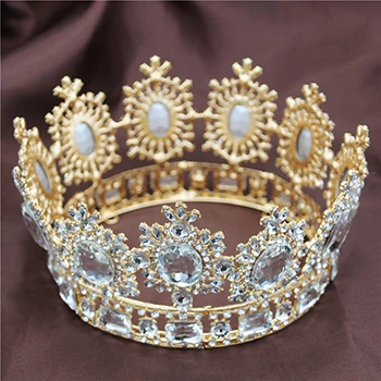 gold white Himstory большая Королева Король Корона конкурса красоты для свадебные диадемы Короны Большой Кристалл Стразы диадема Свадебный ювелирное украшения для волос - Окраска металла: gold white