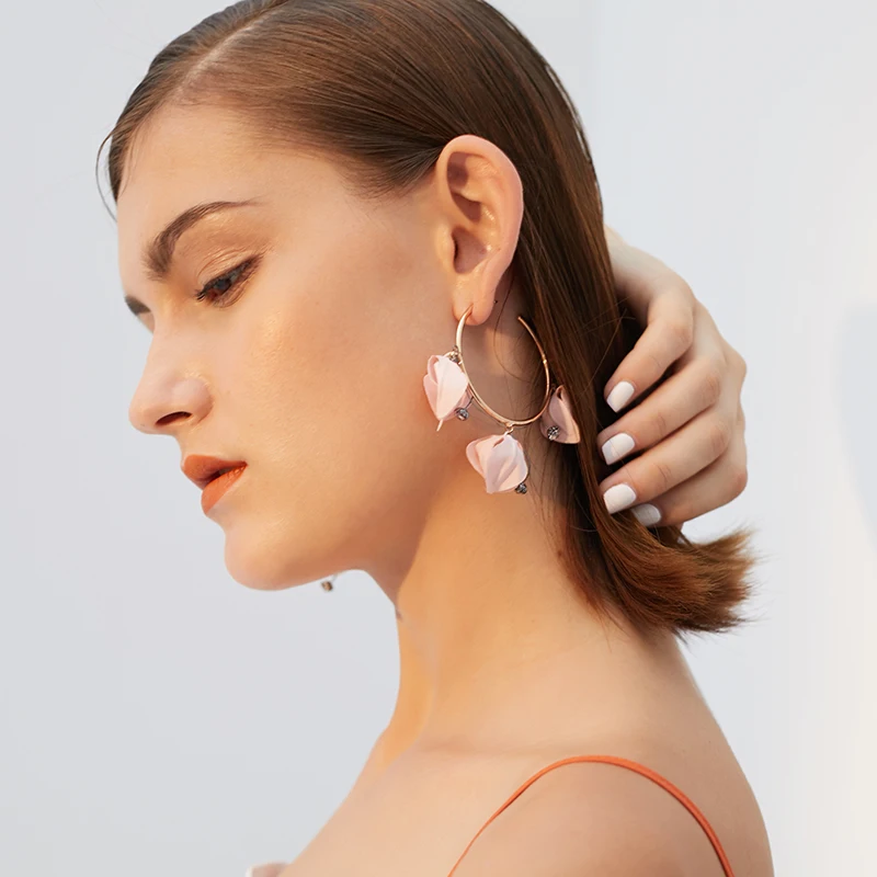 Flower ring earrings female temperament personality hipster fashion simple petal sweet small fresh | Украшения и аксессуары