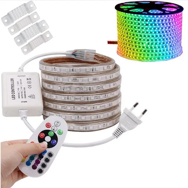 Светодиодная лента 5050 RGB 110 В 220 в 60 светодиодов/м IP65 водонепроницаемая