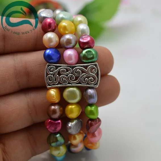 Уникальный 100% натуральный пресноводный жемчуг браслет АА 8 9 мм многоцветный