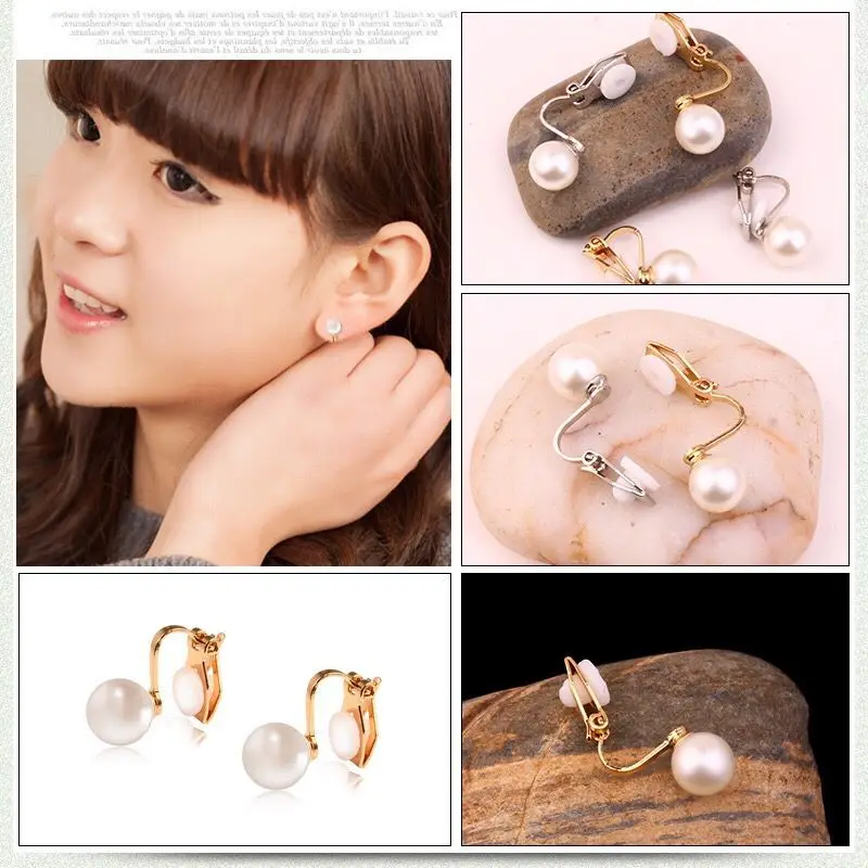 MxGxFam 316L Titanium steel White Pearl Clip Earrings For Women 18 k / Gold Color | Украшения и аксессуары