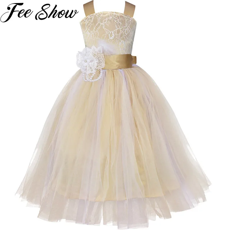 

Princess Tutu Tulle Lace Flower Girl Dress Kids Party Pageant Bridesmaid Wedding Dress Champagne Pink Gown Dress Robe Enfant