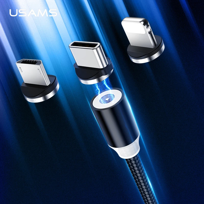 USAMS Магнитный кабель для iPhone samsung Плетеный телефонный type C Micro USB Магнитная Зарядка