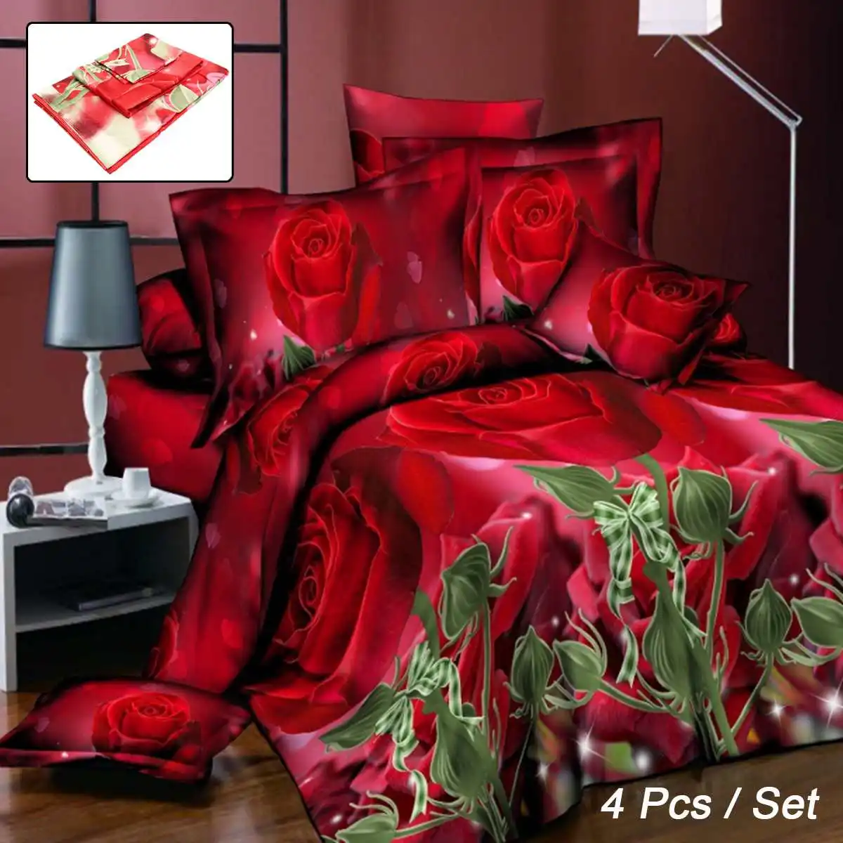 Red Rose 4 шт. постельных принадлежностей 3D цветок животное печатных пододеяльник простыня наволочки Подушка Чехол постельный комплект постельные принадлежности выход домашний декор - Цвет: Red Rose