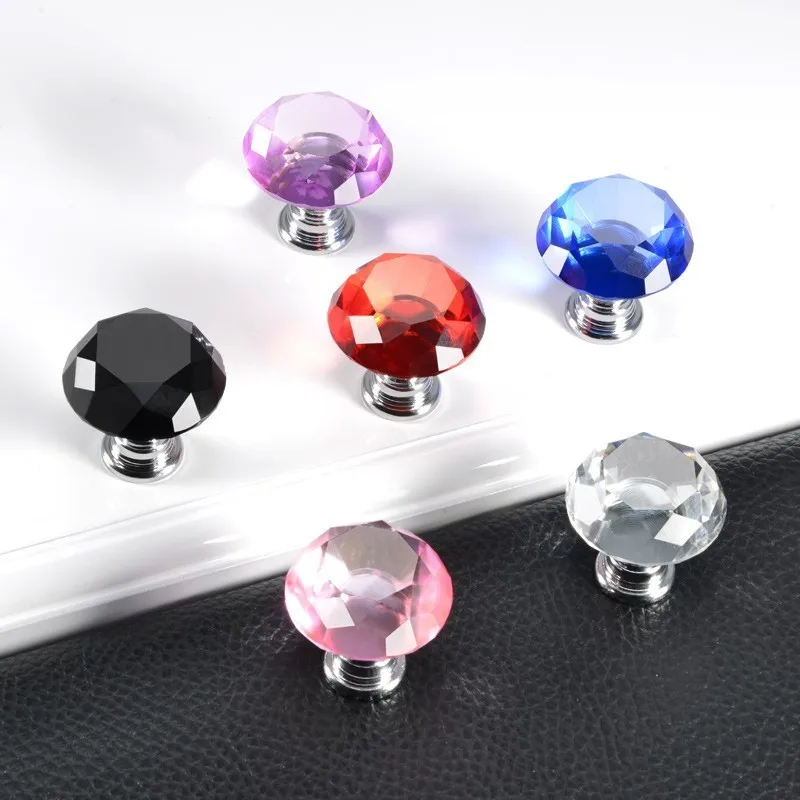 30 мм кристалл ручки Кухня шкафа и для мебели Цветной Diamond Форма ручка на дверь
