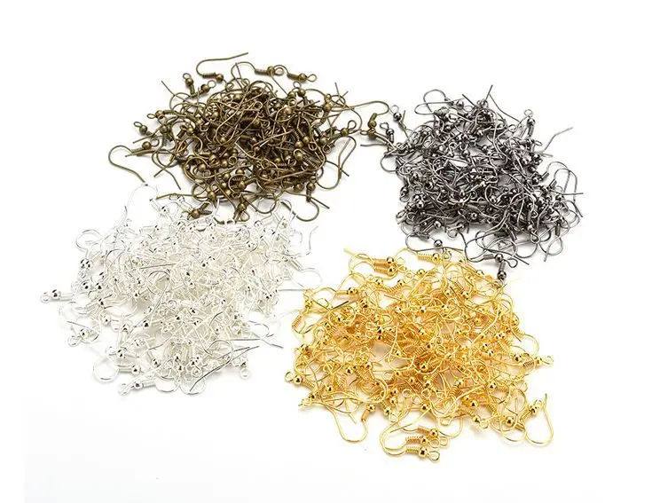 

100Pcs/lot Trendy Earring Fish Hook Coil Ear Wire for Women Jewelry Finding Golden/Silver/Black/Dark Bronze Colors