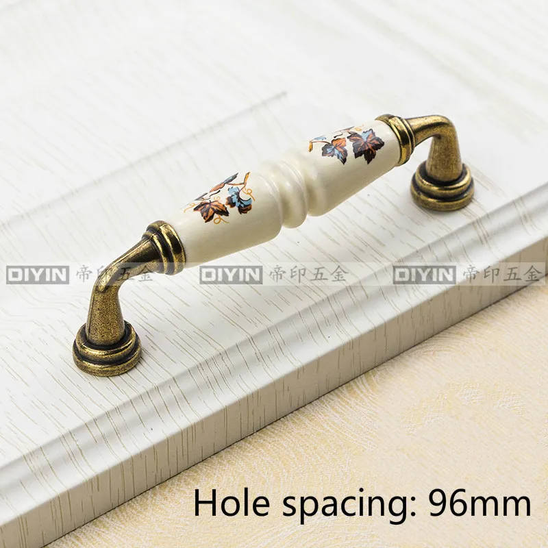 Brown CC96MM Старинная коричневая Цветочная красная листовая керамическая стойка для обуви ручки сельская мебель для спальни ручка шкафчика дверного ящика - Цвет: Brown CC96MM