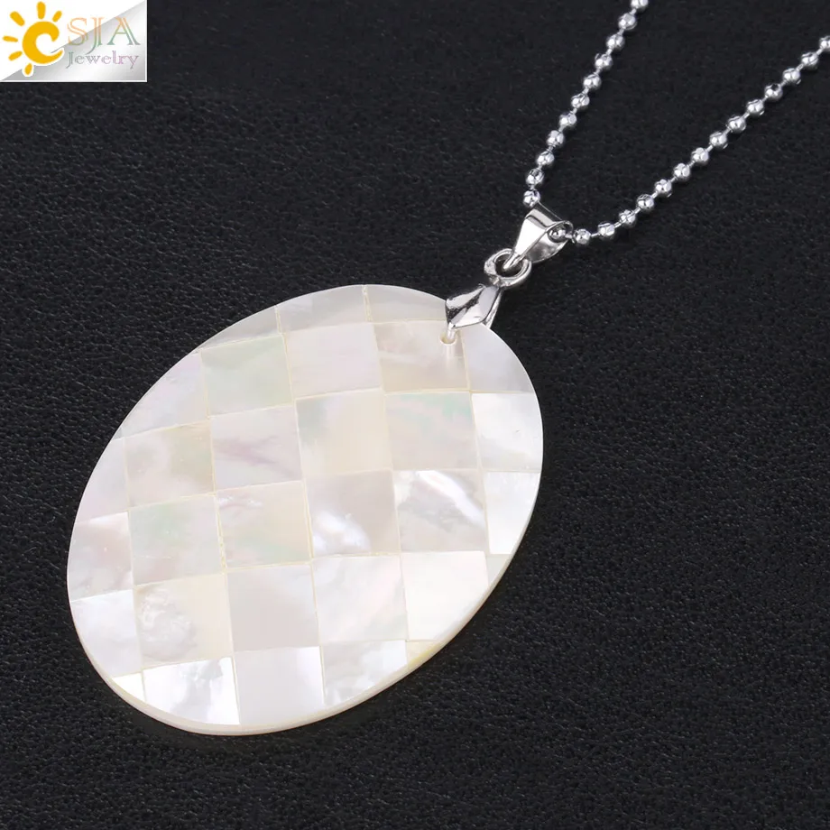 Necklace Csja в форме яйца естественный белый в форме раковин моллюсков кулон плоские геометрические сращивания Жемчужные Подвески Морская раковина ожерелья для женщин очаровательные ювелирные изделия G004 - Окраска металла: Necklace