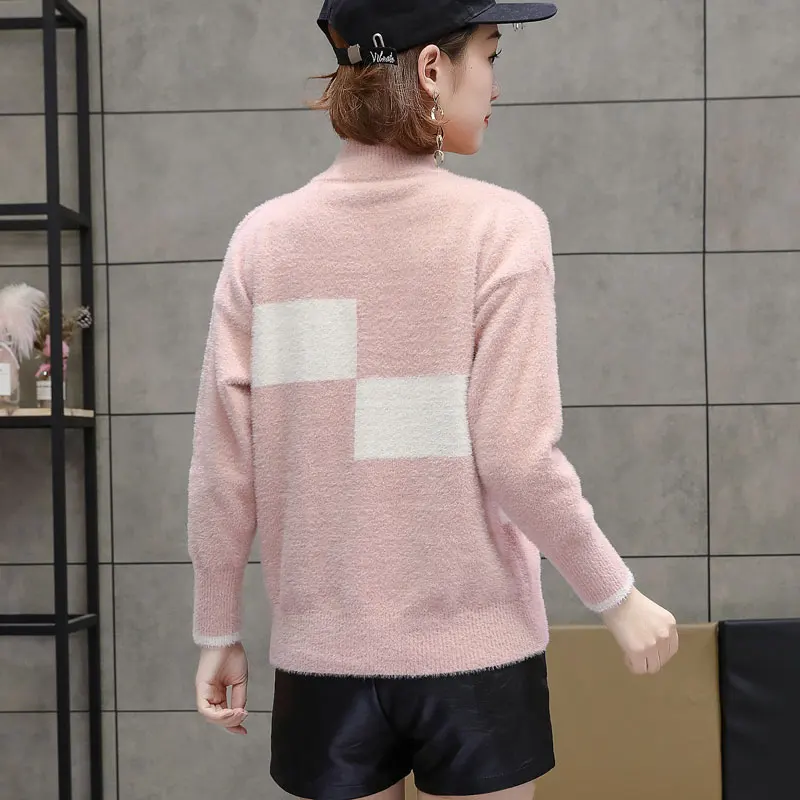 2018 New Women's Sweater Lose Wool Imitation Mink Cashmere Turtleneck Long Sleeve Pullover Knitted Female Winter | Женская одежда