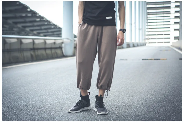 2018 качество весна-осень мужчин снизу хлопок Девять длина Пот Штаны oversize японский