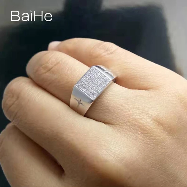 BAIHE Solid 14 K белое золото(AU585) 0.3CT Сертифицированный H/SI один круглый надрез натуральные Алмазы обручальные мужские кольца