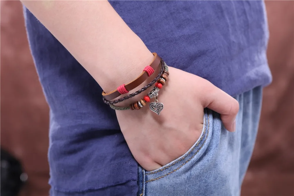 Кожаные браслеты для женщин и мужчин ювелирные изделия браслет с подвеской в