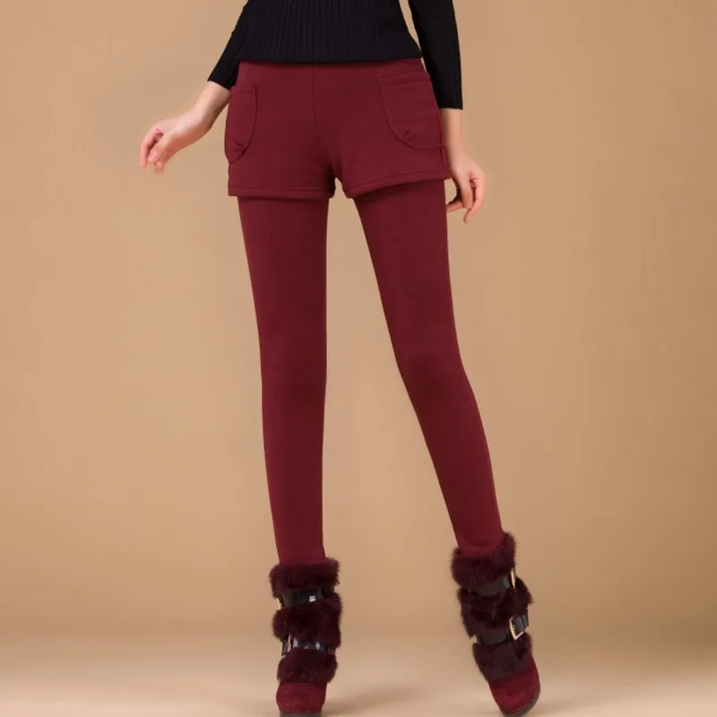 Новинка Зимы 2016 женские облегающие брюки кюлоты большого размера с имитацией