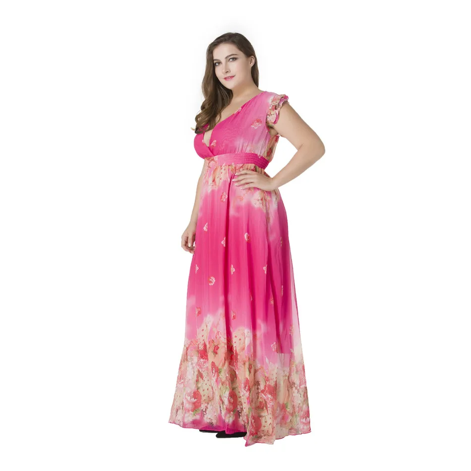 Boho женское элегантное пляжное шифоновое платье в богемном стиле с розовым