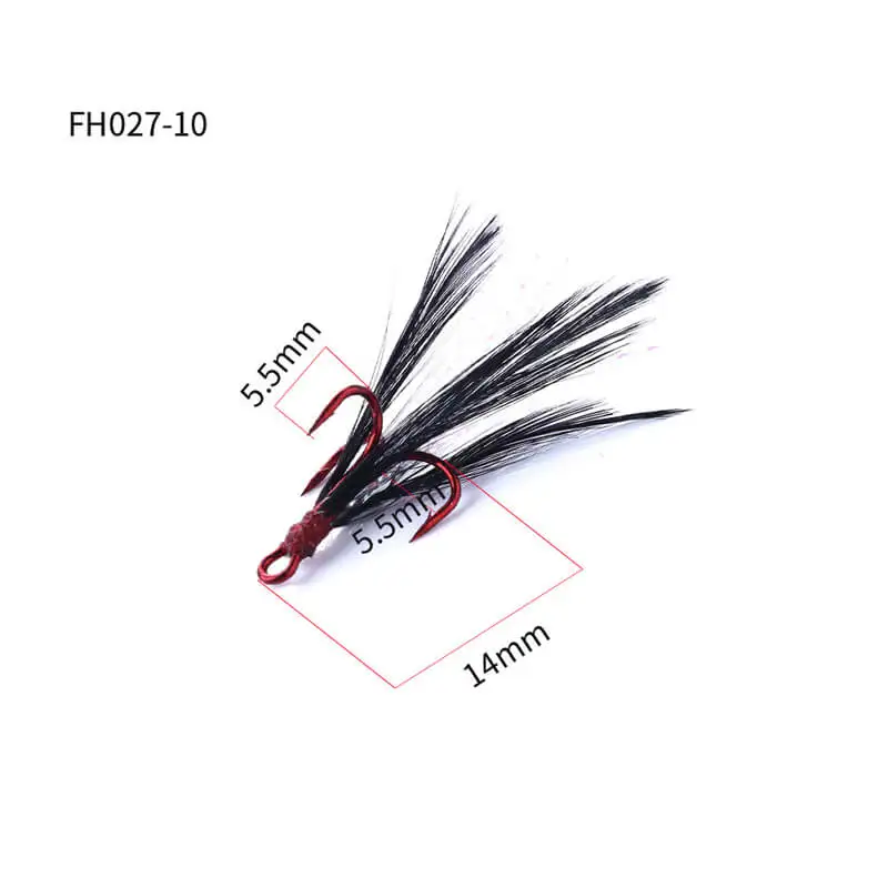 20pcs Fishing Treble Barbed Hook High Carbon Steel Fishhook Black Feather Jig Hooks Sea Ice Lake All Position | Спорт и развлечения