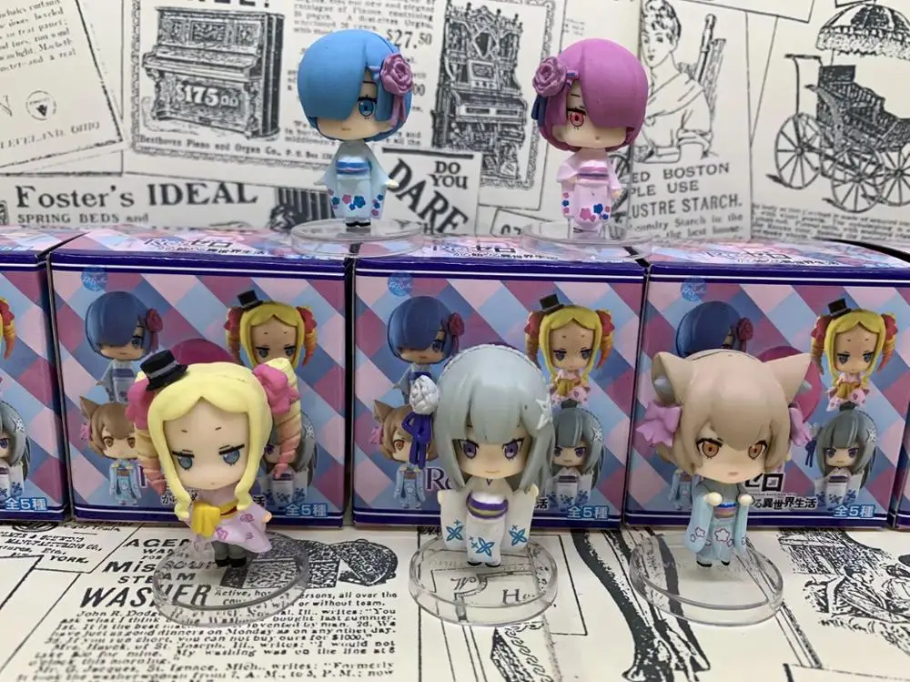 6 см аниме 5 шт. Re: жизнь в другом мире от zero Rem Ram Emilia Beatrice Mini Q версия ПВХ Фигурки