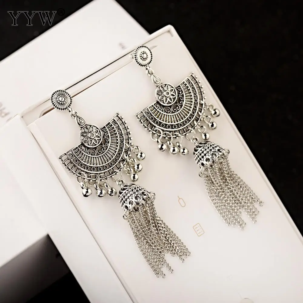 Женские длинные висячие серьги большие массивные пустотелые колокольчики для