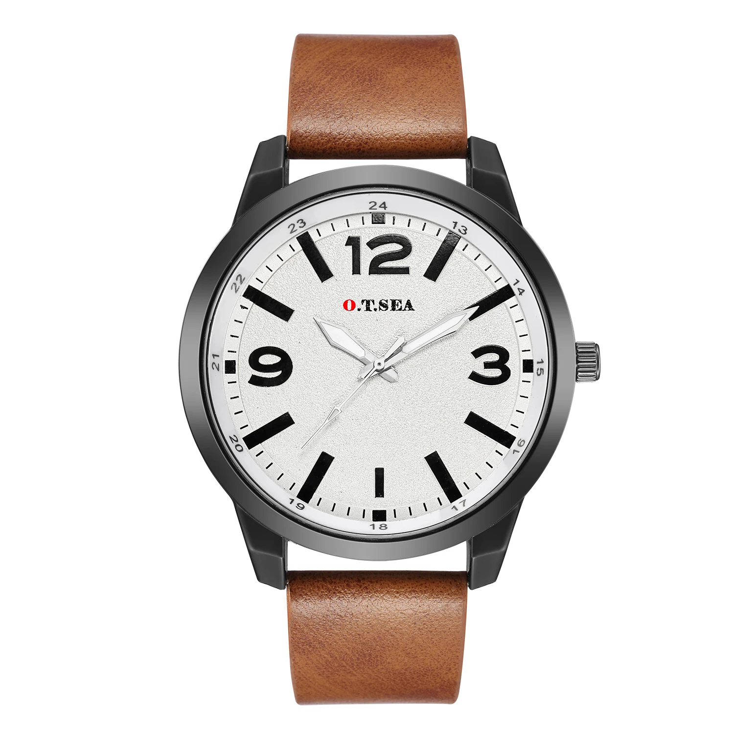 Роскошные O. T. SEA брендовые коричневые и черные кожаные мужские часы военные