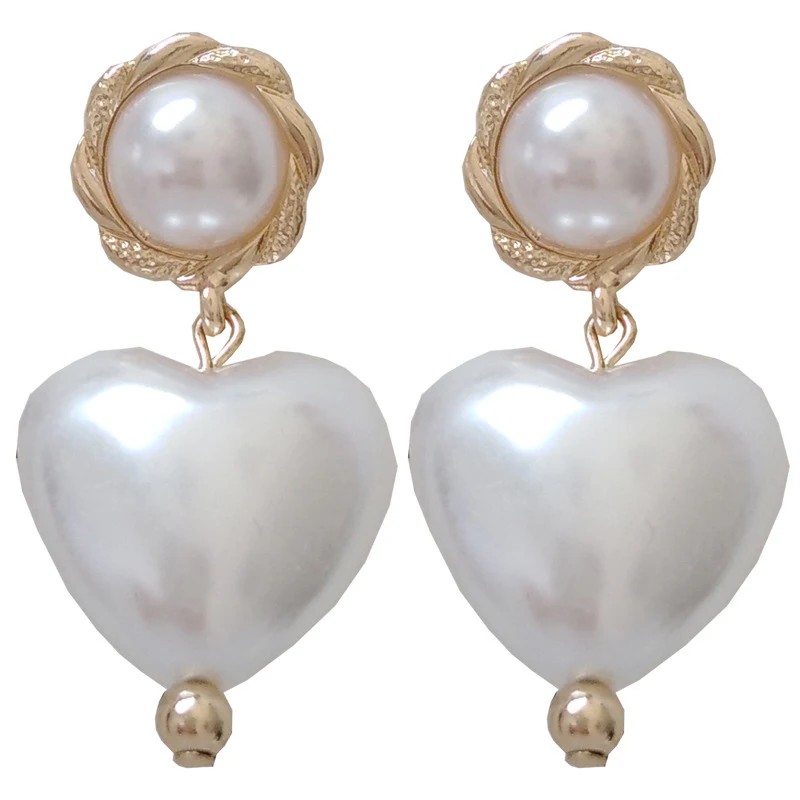 Fashion Women's Earrings 2019 Vintage Simulated Pearl/Glass Heart Pendant For Women Statement Jewelry Accessories Gift | Украшения и
