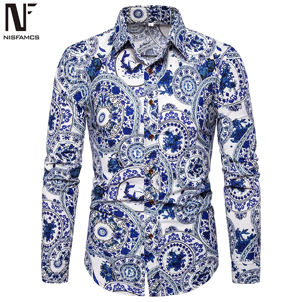 Shirt 4 Пляжные вечерние мужские рубашки Харадзюку, блуза с длинным рукавом, новинка, мужские рубашки, Ретро стиль, пэчворк, хип-хоп стиль, уличная одежда, летняя одежда - Цвет: Shirt 4