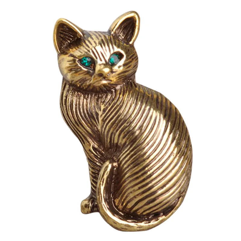 Винтаж Кошка Булавки Брошь Лаки Животных Броши Для Женщин Изумрудный Кристалл