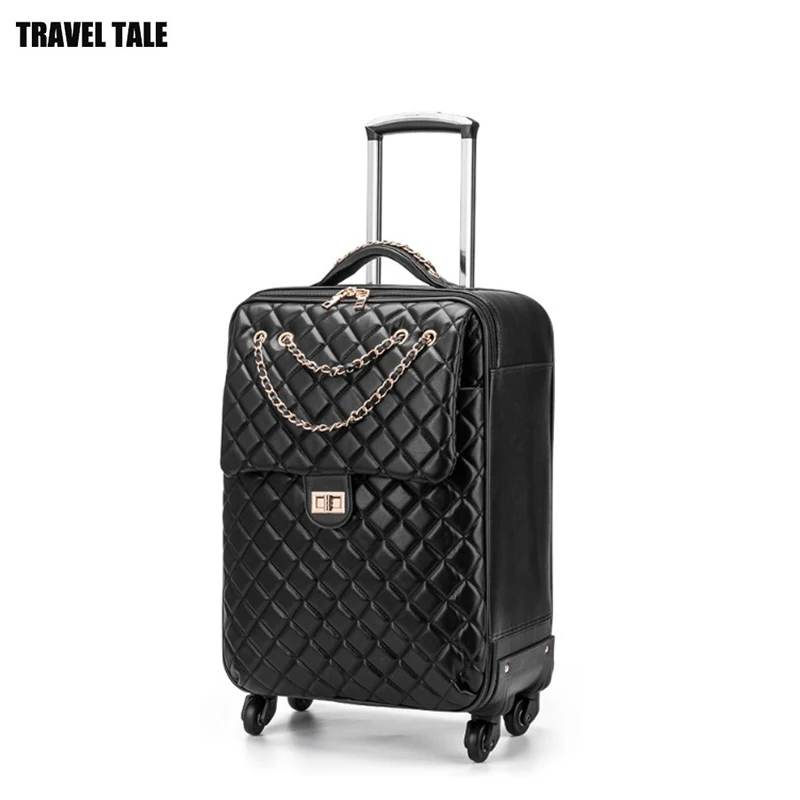 BLACK Travel tale Кожаный Набор 2", масштабных дорожных чемоданов на колеса тележки 20 ручной клади для женщин - Цвет: BLACK