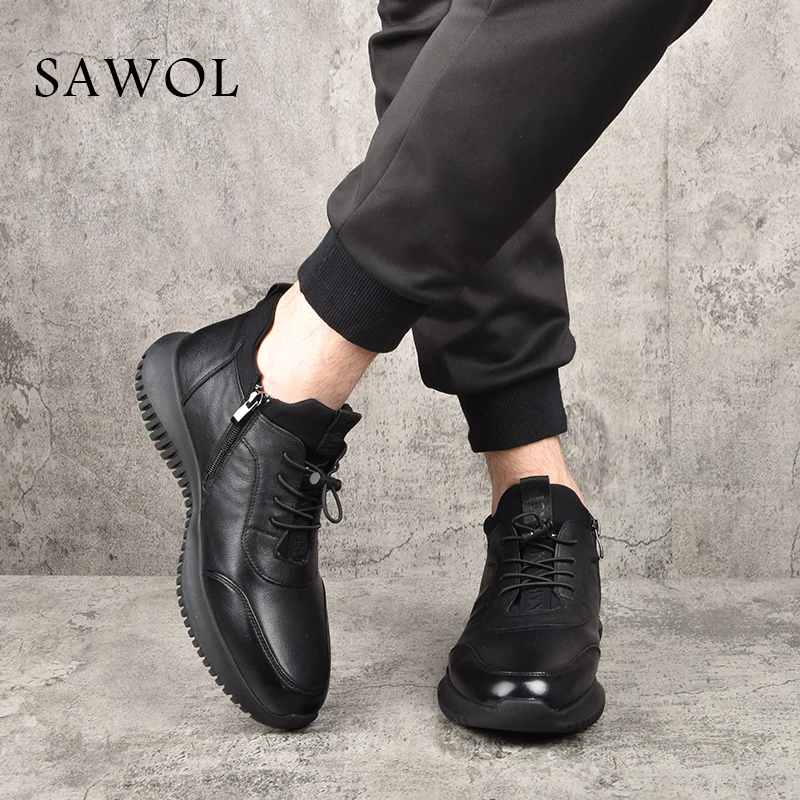 Genuine Leather Men Shoes Brand Winter Boots For Flats Warm Plush Casual Sneaker Plus Big Size Sawol | Обувь